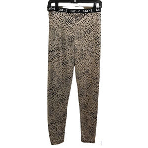 LAY-Z Animal Leopard Print Legging Medium Loungewear Soft Pants NWOT Blk/Tan PJ